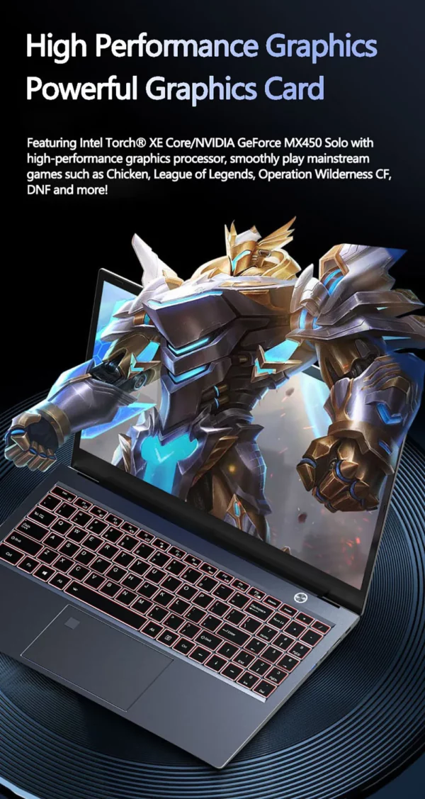 Ordinateur portable 15.6 pouces Intel I7-1355U NVIDIA MX450 clavier rétro-éclairé 32GB RAM 2 to SSD DDR4 Win11 déverrouillage par empreinte digitale ordinateur de jeu – Image 14