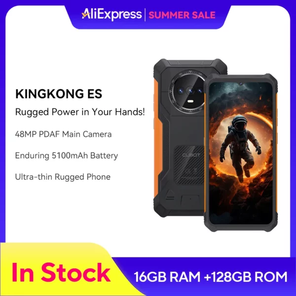 Smartphone Android robuste ultra-mince Cubot KingKong ES, 16 Go de RAM (6 Go + 10 Go), 128 Go de ROM, écran 6,56" 90 Hz, caméra 48 MP, téléphone 4G