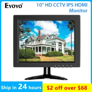 Eyoyo – moniteur de vidéosurveillance Portable de 10 pouces, petit moniteur LCD, IPS HD 1024x768, 4:3, avec BNC, HDMI, VGA, AV, entrée pour PC, Raspbe