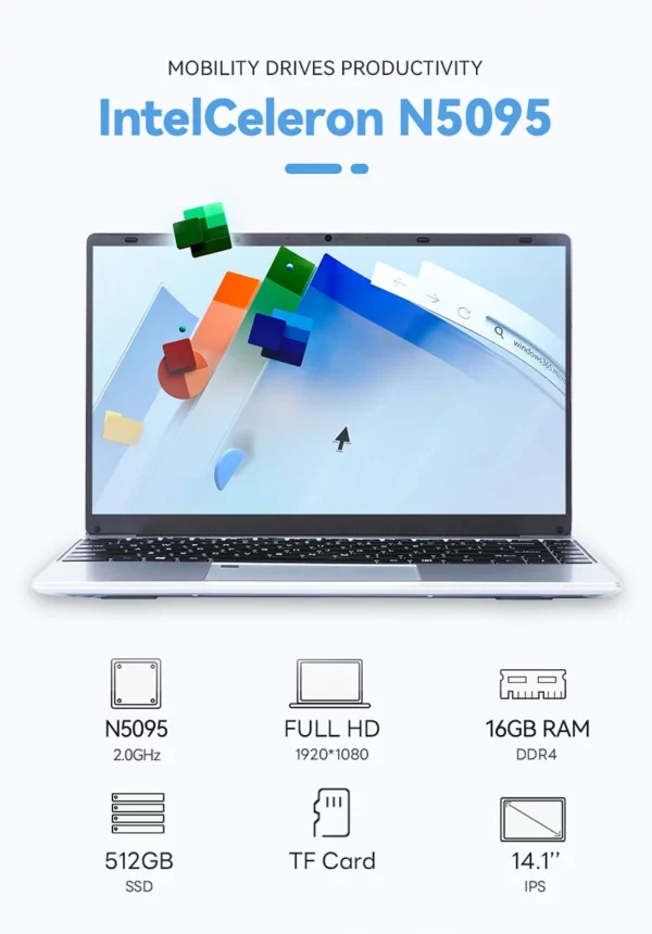 FIREBAT-Ordinateur portable professionnel léger A14, ordinateur portable FHD, empreinte digitale, Intel N5095, 14.1 pouces, 16 Go, LPDDR4, RAM 512 Go, 1 To SSD – Image 7