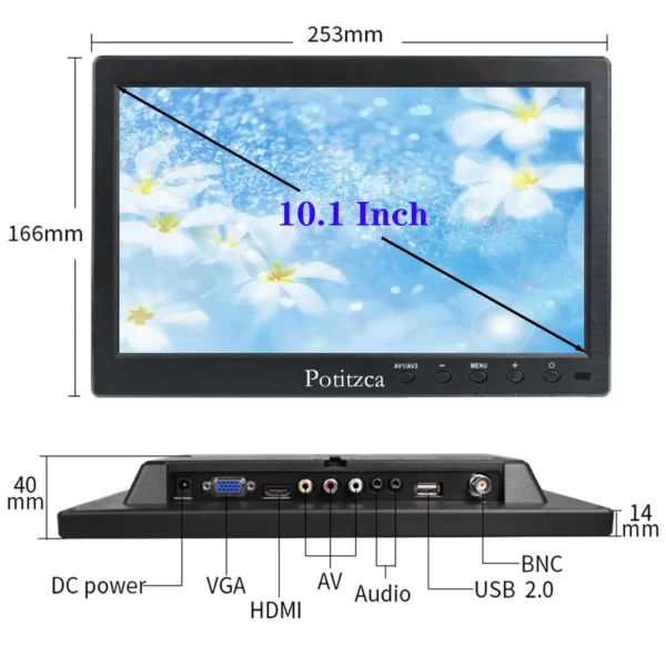 Moniteur Portable 10.1/11.6/13.3 pouces, Mini moniteur 1366x768, ordinateur avec entrée HDMI/VGA/AV/BNC/USB, pour Pc, ordinateur Portable, PS4, Xbox Ras Pi – Image 8