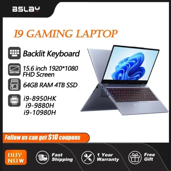Ordinateur Portable i9 15.6 pouces Core i9-8950HK/9880H/10980H Gen processeur 64GB RAM 4 to SSD Windows 11 ordinateur Portable de jeu ordinateur Portable