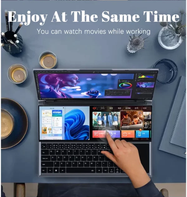 CRELANDER Ordinateur portable à double écran 16 pouces 2K + écran tactile 14 pouces Intel Xeon W-10855M 64 Go de RAM Zenbook Duo Ordinateur portable de jeu – Image 13