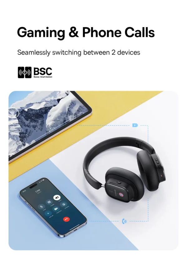 Baseus Bowie H1i casque sans fil Bluetooth 5.3 suppression Active du bruit sur l'oreille casque haute résolution LHDC écouteur 100H de lecture – Image 24