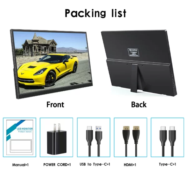 Moniteur d'ordinateur 14 "/15.6"/16 ", écran tactile IPS, panneau LCD HD, moniteur Portable USB-C, compatible HDMI pour ordinateur Portable Switch PS4/PS5 – Image 20