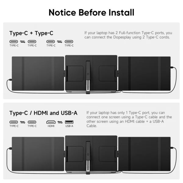 Dopesplay Triple double extension d'écran d'ordinateur Portable FHD 1200P 14.1 pouces moniteurs portables pour ordinateurs portables Windows Mac Android 14-17.3 pouces – Image 2