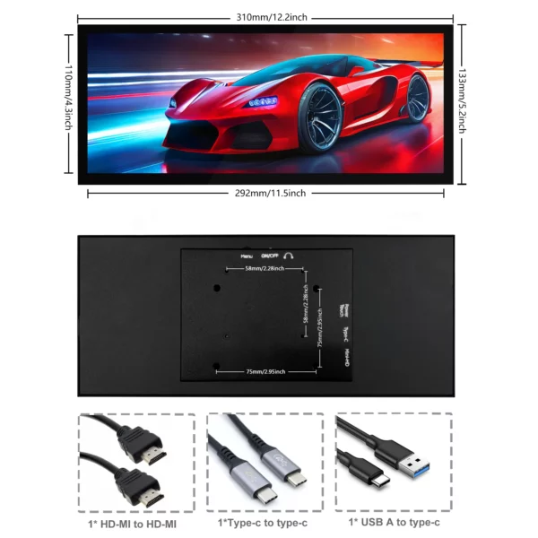 Wisecoco 12.3/14.5 pouces 2K 2560x720 IPS tactile moniteur Portable de jeu HDMI écran secondaire externe affichage auxiliaire – Image 29