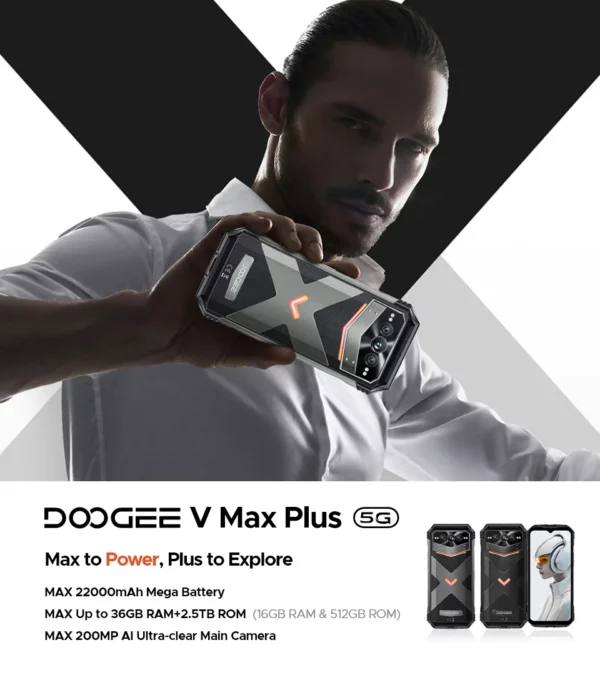 Version mondiale DOOGEE V Max Plus téléphone robuste 6.58 "120Hz affichage 16GB 512GB 200MP AI caméra 22000mAh effet d'éclairage Android 14 – Image 20
