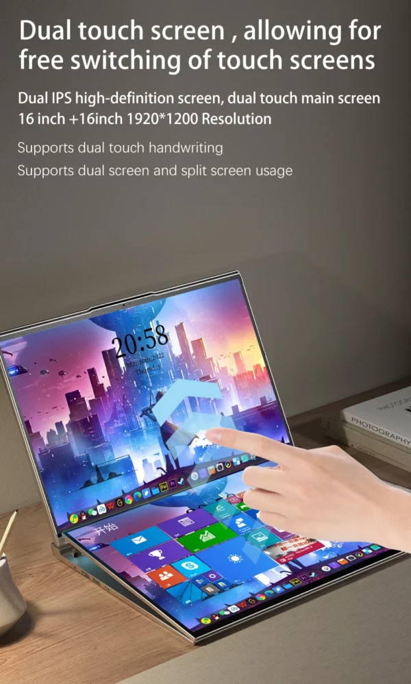 Crelander 16 "double écran tactile ordinateur portable Intel i5 i7 12ème génération 12 cœurs Écran IPS 32gb RAM m2 SSD Windows 11 ordinateur portable Intel – Image 12