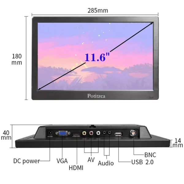 Moniteur Portable 10.1/11.6/13.3 pouces, Mini moniteur 1366x768, ordinateur avec entrée HDMI/VGA/AV/BNC/USB, pour Pc, ordinateur Portable, PS4, Xbox Ras Pi – Image 9