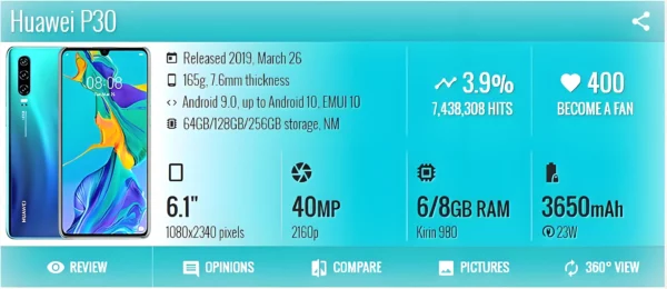 Huawei P30 Global déverrouiller Smartphone Android, 6.1 pouces, 40MP, 8 + 256GB ROM, téléphones mobiles 4G, Google Play Store, double SIM, téléphones portables – Image 13