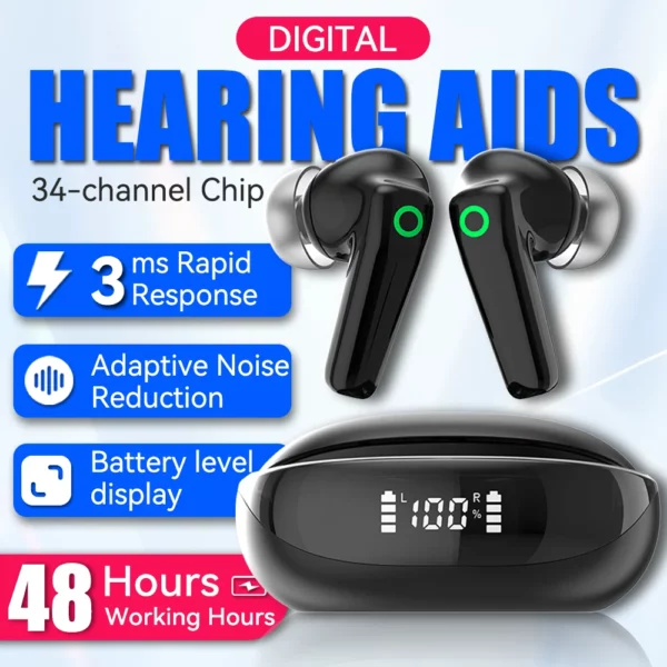 Aides auditives OTC rechargeables, aides auditives Bluetooth pour personnes âgées avec application intelligente, appel iOS/Android, qualité sonore authentique – Image 7