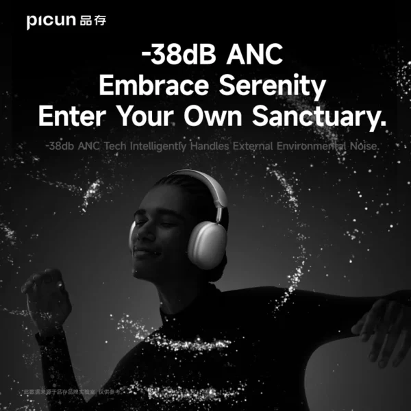 Picun F8 Pro ANC casque sans fil 3D suivi de la tête Audio spatial-52dB ANC HIFI Bluetooth casque ENC HD micro application à faible latence – Image 2