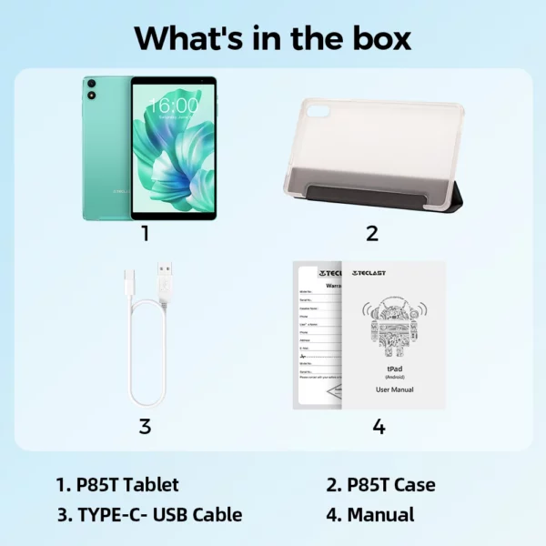 Teclast tablette P85T 8 pouces IPS Android 14 Max 10GB(4GB + 6GB d'extension) RAM 64GB ROM A523 8 cœurs 5000mAh type-c Wi-fi 6 corps métallique – Image 7