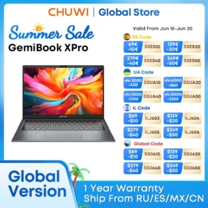 CHUWI-Ordinateur Portable GemiPleXPro, Processeur Intel N100, 600 GPU, Écran de 14.1 Pouces, 8 Go de RAM, 256 Go de SSD, avec Ventilateur de Refroidissement, Windows 11