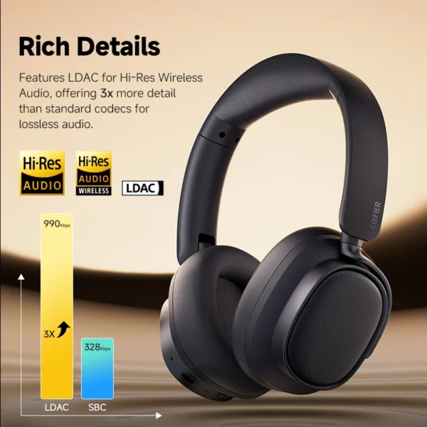 Edifier ES850NB casque sans fil suppression du bruit écouteurs Bluetooth haute résolution sans fil sur l'oreille casque avec sac de transport – Image 3