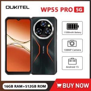 Oukitel WP55 Pro 5G Smartphone robuste Android 15 48GB(16 + 32) + 512GB 11000mAh batterie 33W 108MP 6.6 pouces FHD + téléphone portable