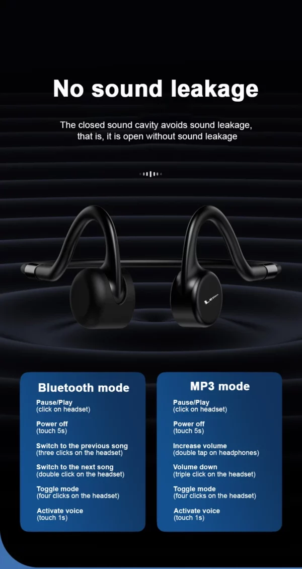 Lenovo X5 casque sans fil à Conduction osseuse intégré 8GB mémoire Bluetooth 5.0 écouteurs compatibles IPX8 casque étanche S – Image 19