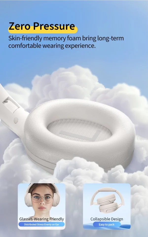 QCY-Écouteurs sans fil et filaires H3 Lite ANC, Bluetooth 5.3, casque supra-auriculaire pliable, son HIFI, 60 heures de lecture, écouteurs pour touristes allergiques – Image 19
