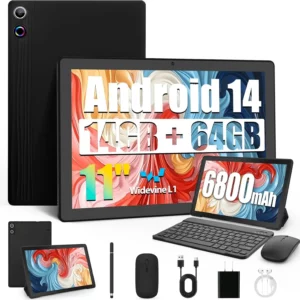URAO – tablette Android 11 pouces, 14 go de RAM, 64 go de ROM, 6800mAh, écran tactile IPS HD, avec étui de protection pour clavier, stylet de souris, Kit 8 en 1