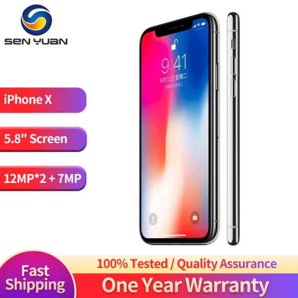 APPLE-Authentique smartphone iPhone X 64 ou 256 Go débloqué, téléphone portable, 3 Go de RAM, processeur A11 Hexa-core, écran OLED de 5.8 pouces, caméra de 12 Mpx x 2 et 7 Mpx