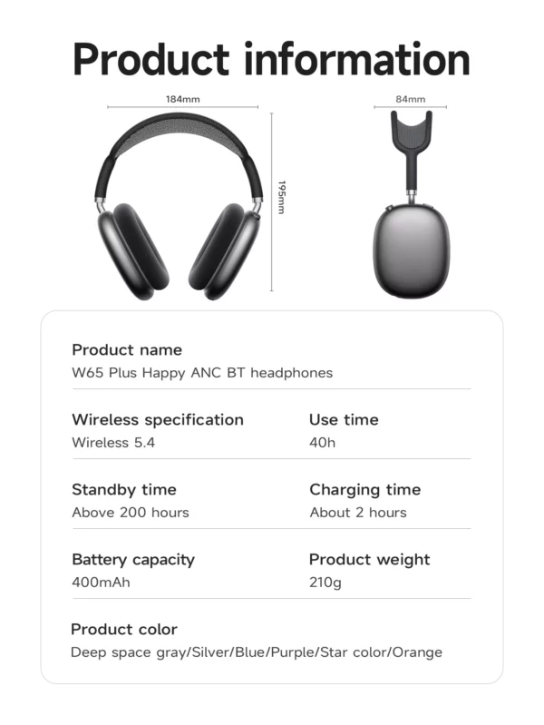 HOCO W65 Plus ANC réduction du bruit Bluetooth casque sur l'oreille sans fil grand écouteur Hifi sons Sport casques avec bouton – Image 23