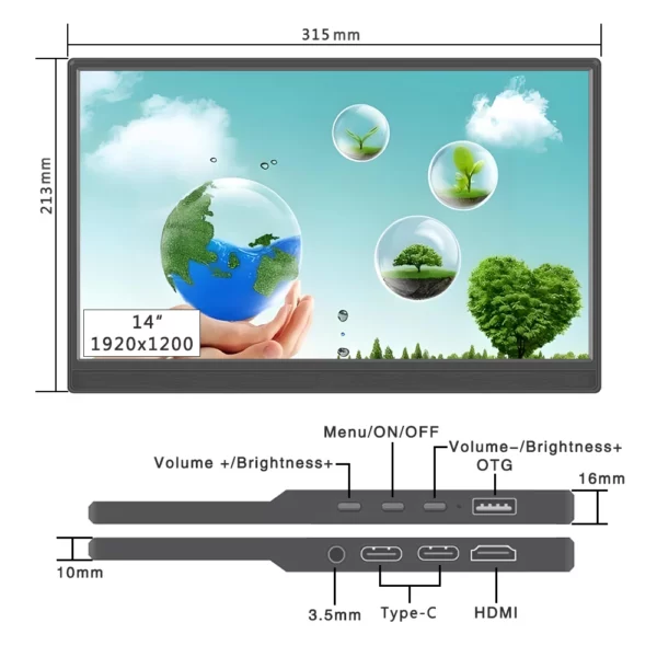 Moniteur d'ordinateur 14 "/15.6"/16 ", écran tactile IPS, panneau LCD HD, moniteur Portable USB-C, compatible HDMI pour ordinateur Portable Switch PS4/PS5 – Image 13
