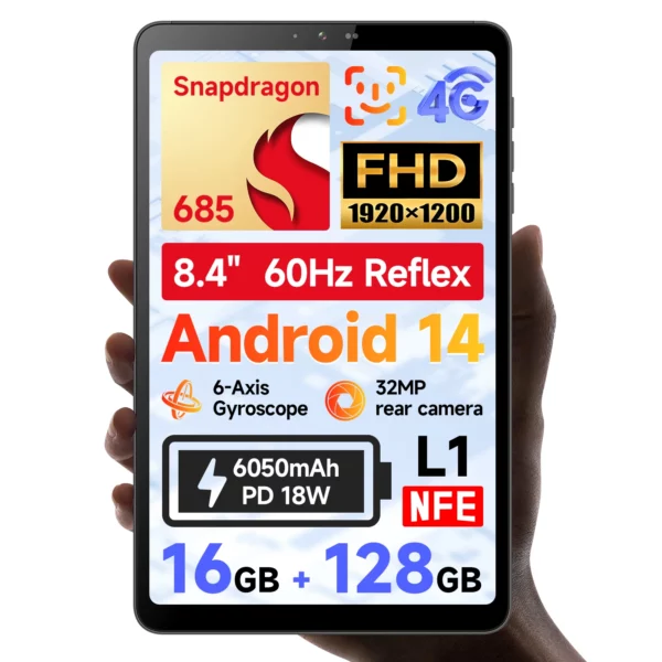 BNCF BPad Mini 8.4 pouces Snapdragon SMD685 tablette Android14 (8 + 8) GB RAM + 128 GB ROM 6050 mAh batterie 4G LTE Widevine L1 2K IPS onglet