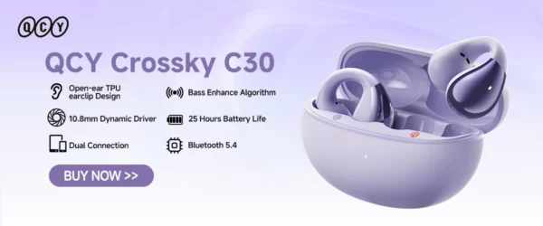 QCY Crossky C30 écouteurs sans fil Bluetooth 5.4 clip d'oreille TWS écouteurs de sport oreille ouverte clip d'oreille double connexion casque – Image 24