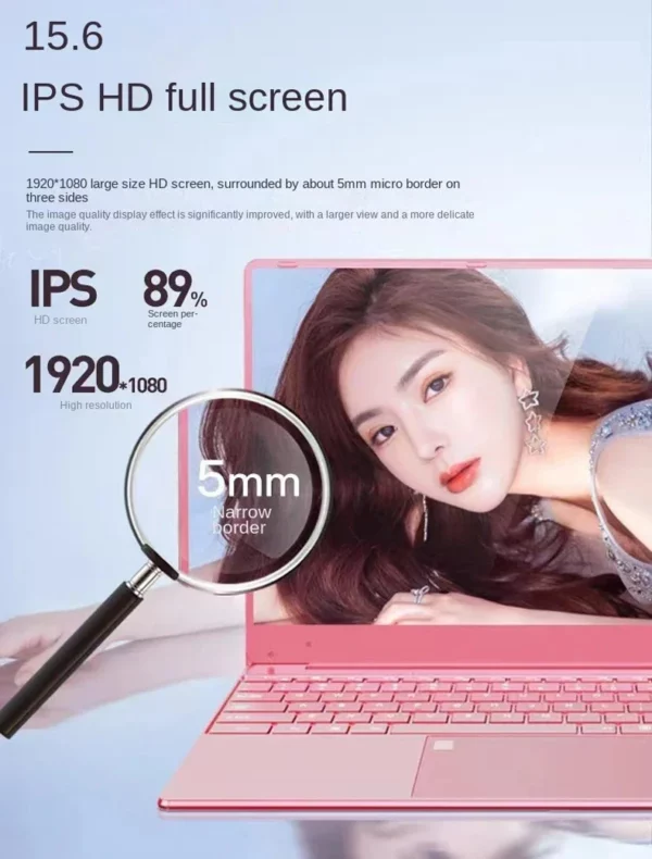 Ordinateur portable élégant rose 15,6" : Windows 10 Office Education Intel Celeron N5095, 16 Go de RAM, SSD 1 To, double WiFi, cadres étroits. – Image 15