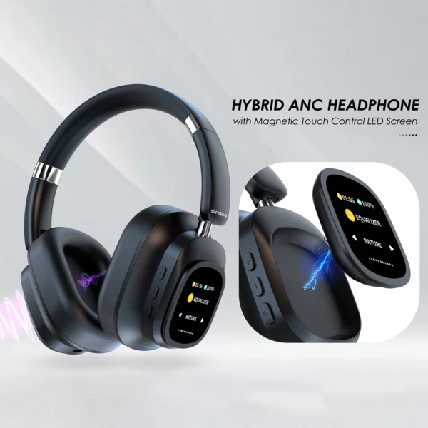 Siindoo JH-ANC930Plus casque sans fil hybride, casque antibruit actif avec écran LED à commande tactile multi-magnétique – Image 15