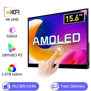 Moniteur Portable à écran tactile OLED 4K de 15.6 / 13 pouces, 550Nit USB-C, moniteur de jeu externe Compatible HDMI pour ordinateur Portable Xbox Switch
