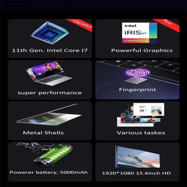 NVIDIA MX450 i7 1195g7 DDr4 32G RAM 2 to SSD ordinateur Portable 15.6 pouces ordinateur Portable Core Window11 Pro 1920*1080 écran Portable ordinateur de jeu – Image 3