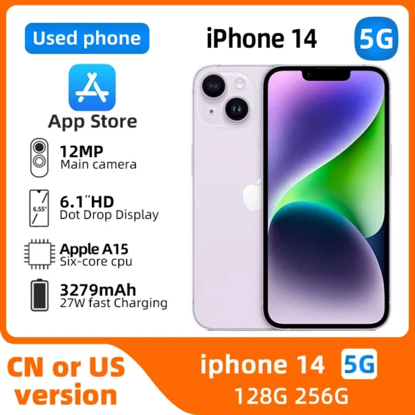 Apple iphone 14 5G Smartphone débloqué 256G ROM 6.1 pouces écran 3279 batterie toutes les couleurs en bon état téléphone d'occasion d'origine