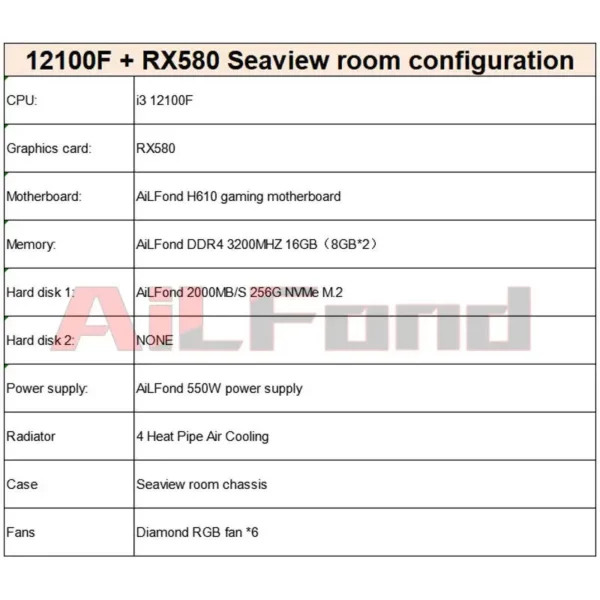 Produits les plus populaires Pc de jeu I3 12100f Gamer d'affaires I3 PC de bureau tout-en-un 16G DDR4 M.2 RX580 H610M Pc de jeu reconstruit pour ordinateur – Image 2