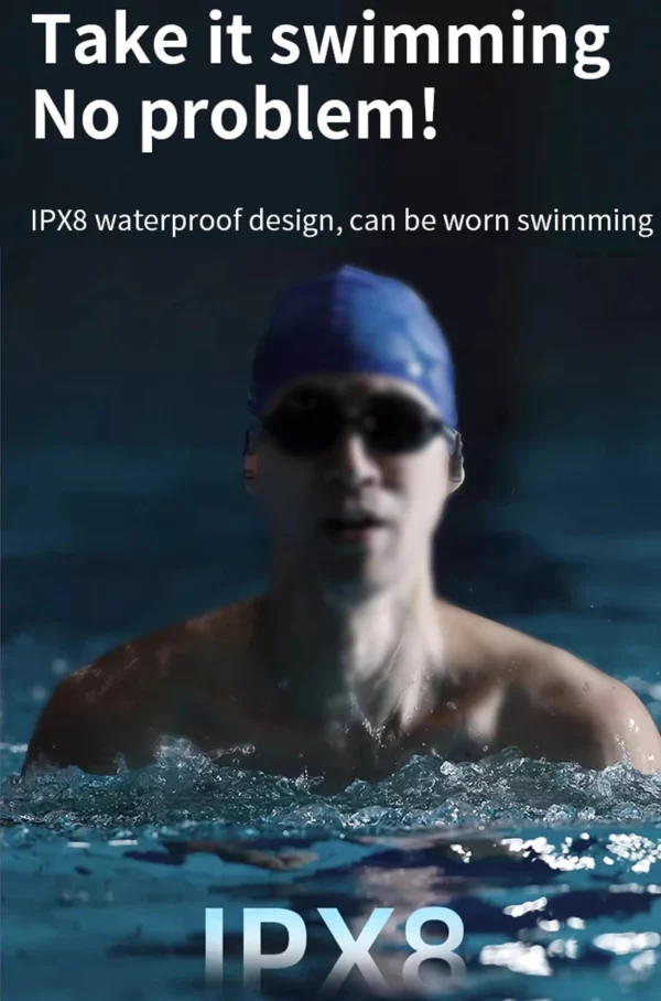 Écouteurs à Conduction osseuse, Bluetooth, sans fil, étanche IPX8, lecteur MP3, Hifi, crochet d'oreille, casque avec micro, pour la natation – Image 30