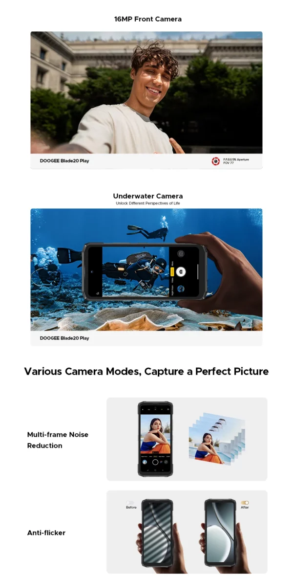 Version mondiale DOOGEE Blade20 Play 5G téléphone robuste 6.6 "HD + 90Hz 8GB 256GB 10300mAh batterie 50MP caméra Android 15 téléphone portable – Image 35