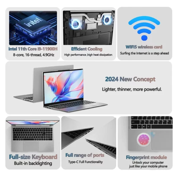 Ordinateur portable de jeu 16 pouces Intel Core I9-11900H 32 go RAM 2 to SSD déverrouiller par empreinte digitale 8 cœurs 16 fils Wifi6 HD caméra DDR4 ordinateur – Image 2