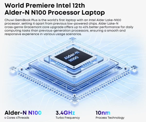 CHUWI-Ordinateur portable GemiPlePlus, 16 Go LPDDR5, SSD 512 Go, Intel Alder Lake N100 15.6, FHD 1920x1080, WiFi 6, Windows 11 – Image 12