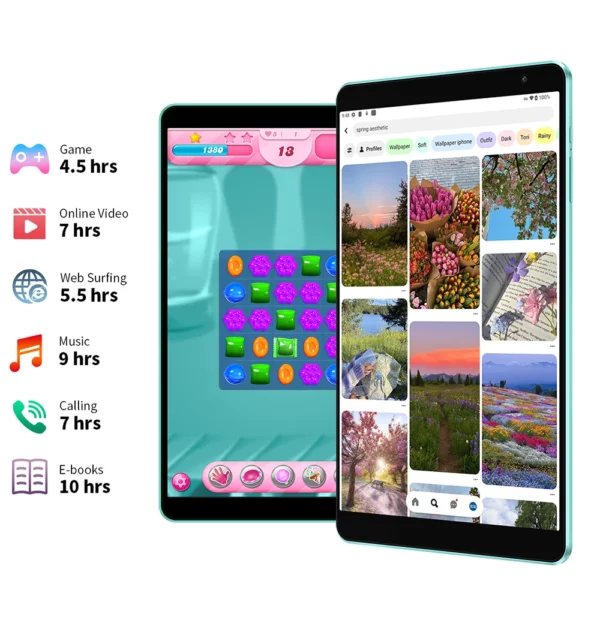 Patch last-Tablette Allwinner A523, 8 cœurs, 1.8GHz, 4 Go de RAM, 64 Go de ROM, Dean, 8 pouces, 800 × 1280iPS, WiFi 5G, 4G, 5000mAh, Type-C, 0,3 MP + 2,0 MP – Image 19