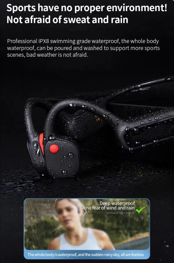 Écouteurs à Conduction osseuse, Bluetooth, sans fil, étanche IPX8, lecteur MP3, Hifi, crochet d'oreille, casque avec micro, pour la natation – Image 31