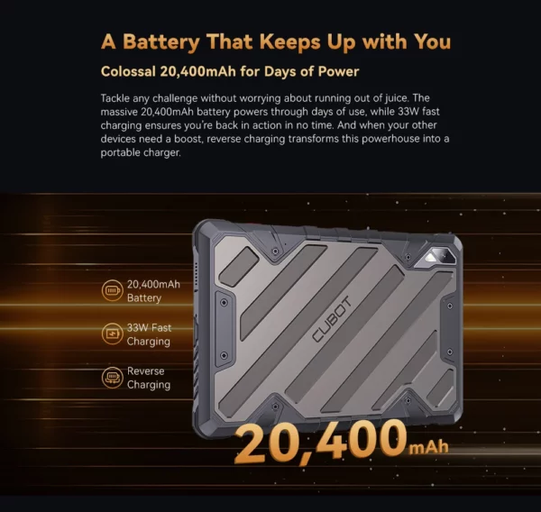 Cubot TAB KingKong 2, robuste tablette Android 14, Helio G99, Octa-core, Batterie 20400mAh, 16 Go de RAM (8 Go + 8 Go étendus), 256 Go de ROM, MIL-STD-810H étanche, Écran 10,95" 2K, double 4G tablets android 2024 – Image 11
