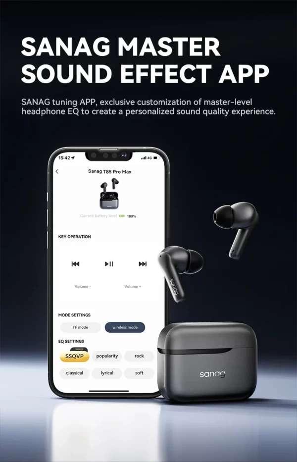 Sanag T85 ANC sans fil Bluetooth écouteur 6 micro-48dB actif hybride suppression du bruit casque ENC HD appel écouteurs TWS écouteurs – Image 18