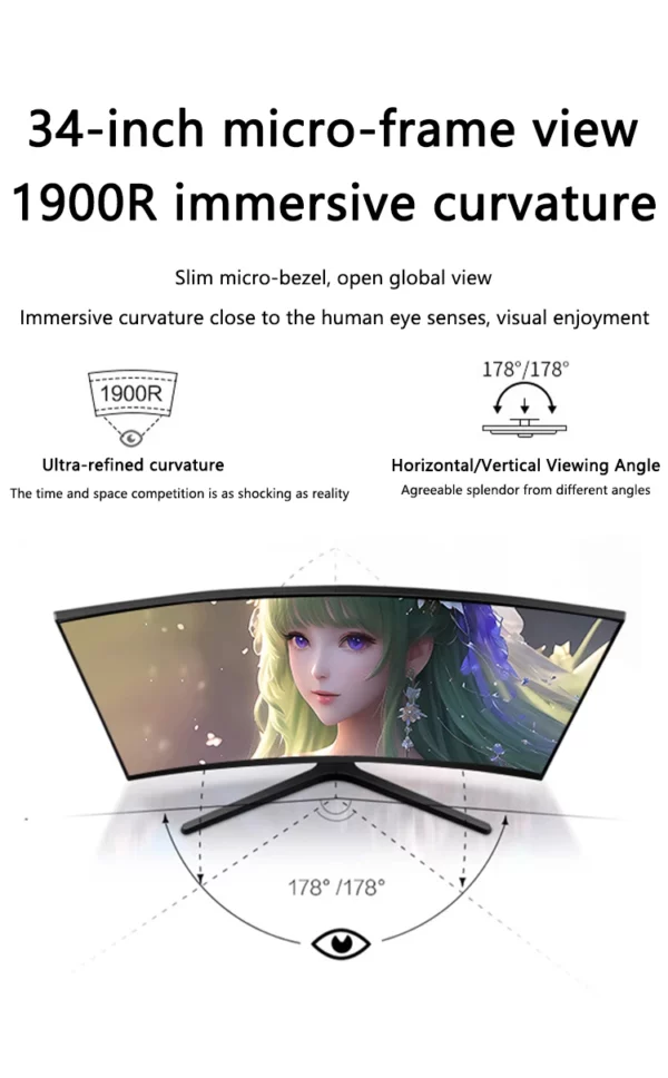 34 "4K IPS panneau plat moniteur natif 100Hz/165hz/180hz concepteur de jeu e-sports bureau d'affaires ordinateur de bureau moniteur LCD – Image 10