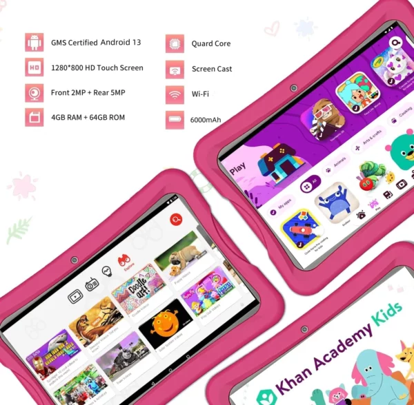 J11 cadeau coque en silicone type-c 10.1 "Android 13 tablette pour enfants 4GB RAM 64GB ROM Allwinner A523 8 cœurs CPU 1280x800 IPS 6000mAh – Image 4