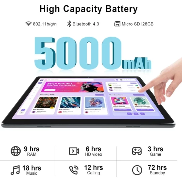 Tablettes Android 9.0 4G LTE T4, 10.1 pouces, 3 go de RAM, 32 go de ROM, GSM, 64 bits, MTK8765, processeur Quad-Core, 1280x800, IPS, 5000mAh – Image 6