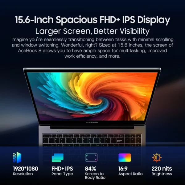 Blackview Acebook 8 ordinateur portable 15.6 ''Win 11 12e génération processeur Intel Core N97 16 Go DDR4 512 Go SSD 5000 mAh batterie avec Charge 36 W – Image 3