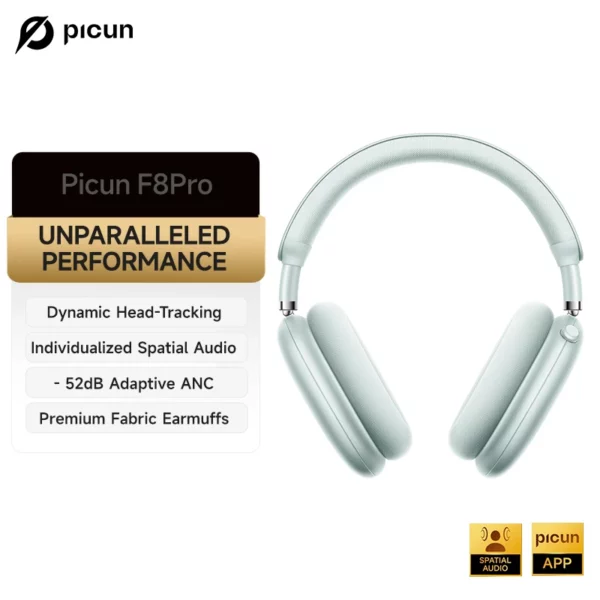 Picun F8 Pro ANC casque sans fil 3D suivi de la tête Audio spatial-52dB ANC HIFI Bluetooth casque ENC HD micro application à faible latence – Image 7