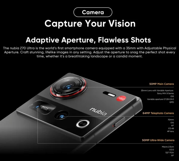Version mondiale Nubia Z70 Ultra 5G Smartphone 6.85 "144Hz AMOLED écran Snapdragon 8 Elite 6150mAh batterie 80W charge NFC IP69 – Image 19