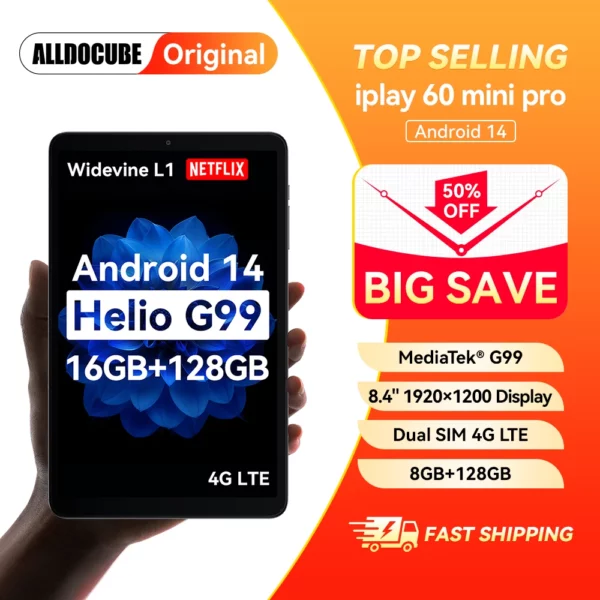 Alldocube iplay 60 mini pro 8.4 pouces tablette poche puissant lecteur Android 14 MediaTek G99 4G LTE 8GB + 128/256GB ROM 6050mAh batterie